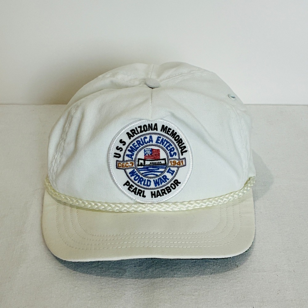 SKM‎ USS Arizona Memorial Hat White Vintage Pearl Harbor Snapback Cap